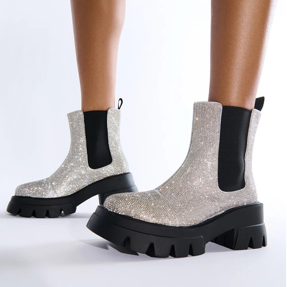 AZALEA WANG KAWAILANI SILVER RHINESTONE COMBAT BOOTIE - Picture 6 of 7